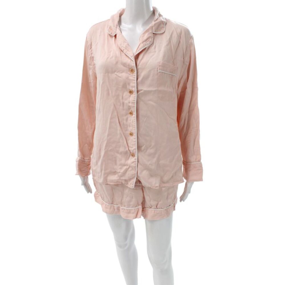 Ettitude Womens Cotton collared Top SleepWear Set Pink Size L